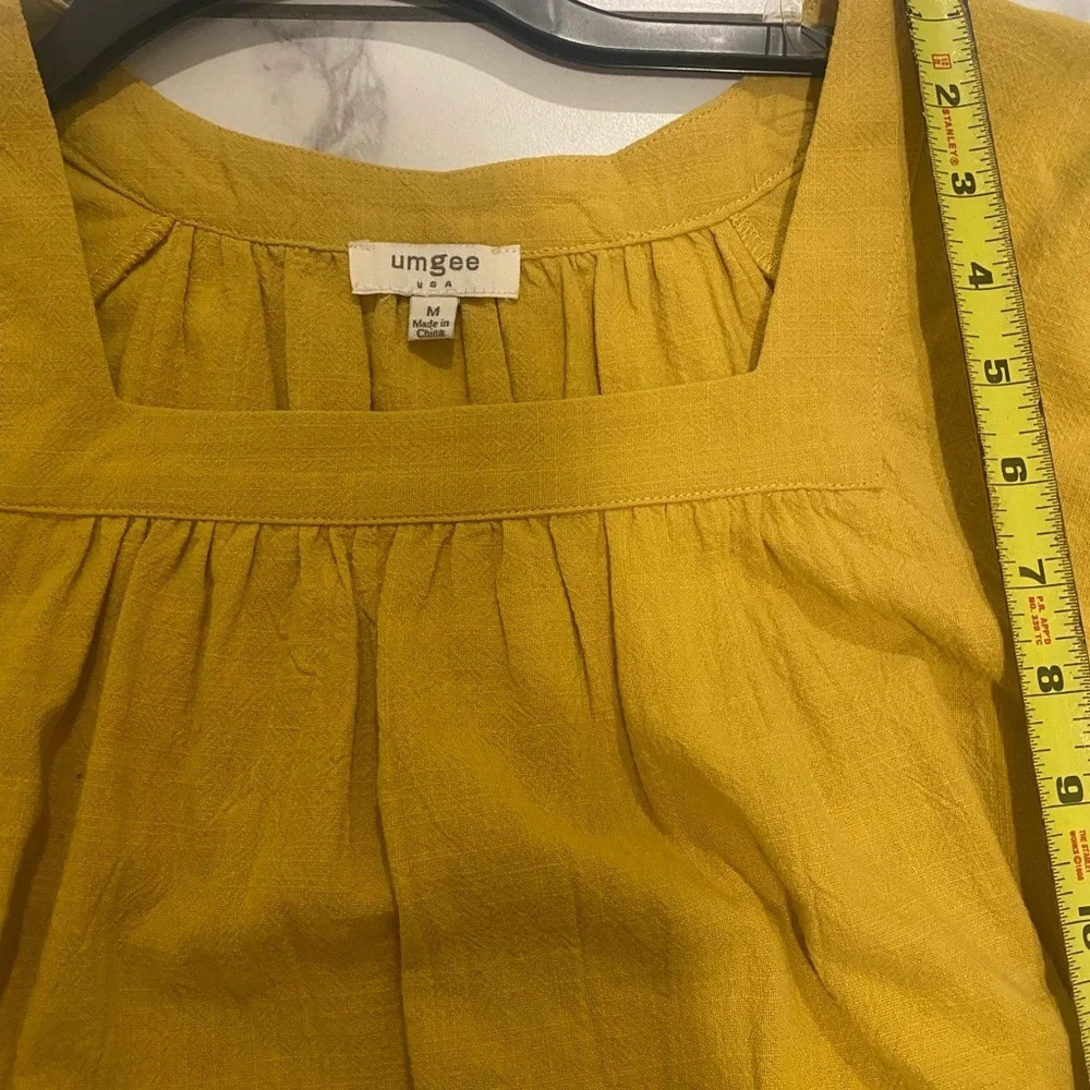 Umgee boutique a-line straight dress mustard yellow gold lacy crocheted sleeve - Picture 7 of 8